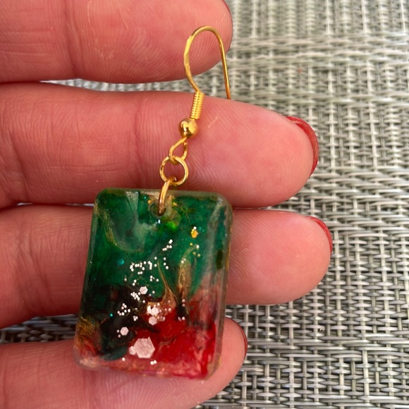 XMAS Handmade Festive Small Holiday Vibes Earrings Green and Red rectangle - Picture 6 of 10